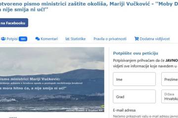 Potpišite otvoreno pismo ministrici zaštite okoliša, Mariji Vučković - ''Moby Drea mora hitno ća, a nije smija ni uć!''